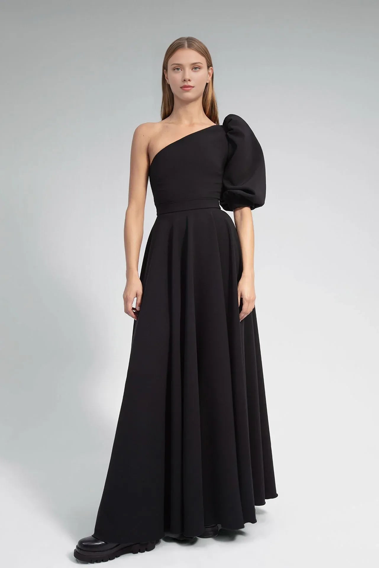 Weitese Prom Dress Stores Asymmetric Neck One-shoulder Short Puffy Sleeve A-line Flared Dress Evening Formal Women's Dresses